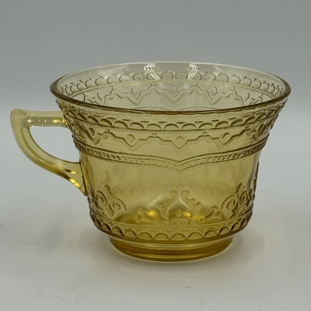 Vintage Federal Patrician Spoke Amber Depression Glass Cup and Saucer Set